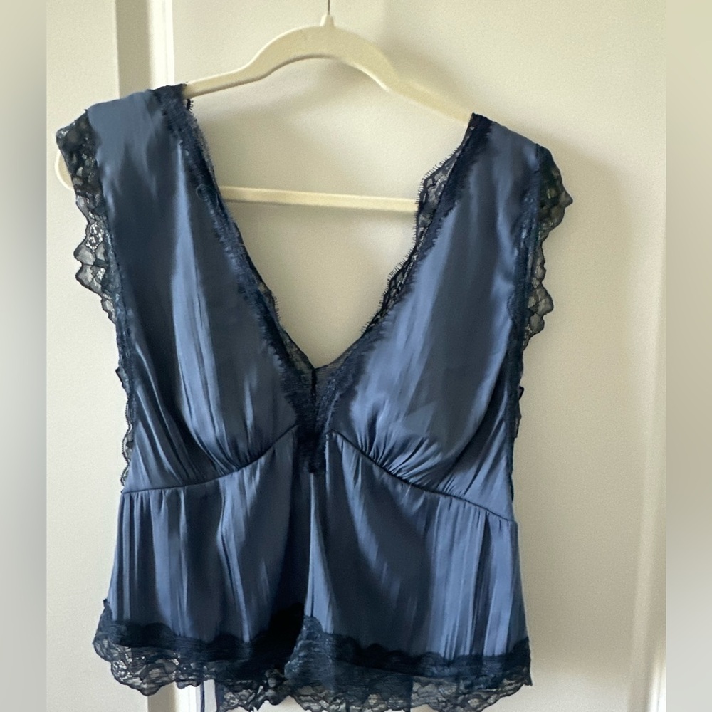Anthropologie slate blue silk top